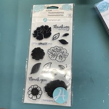 New 16 Pc Unmounted Clear Stamp Set by Hampton Art - Flowers Happy Sentiments