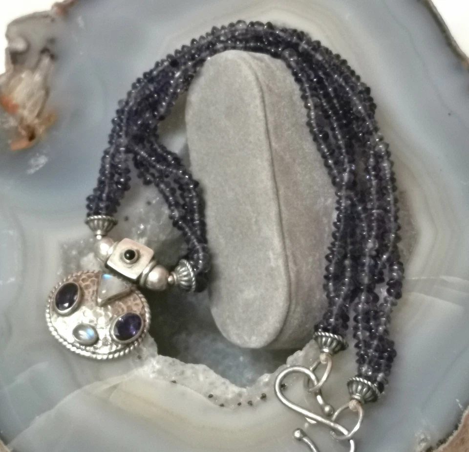 Wunderschöne Damenkette Collier 925er Silber mit Mondstein Amethyst Edelstein - Bild 4 von 4