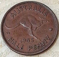 1943 * Australia Bronze Half Penny - wydanie wojenne Big Geo VI