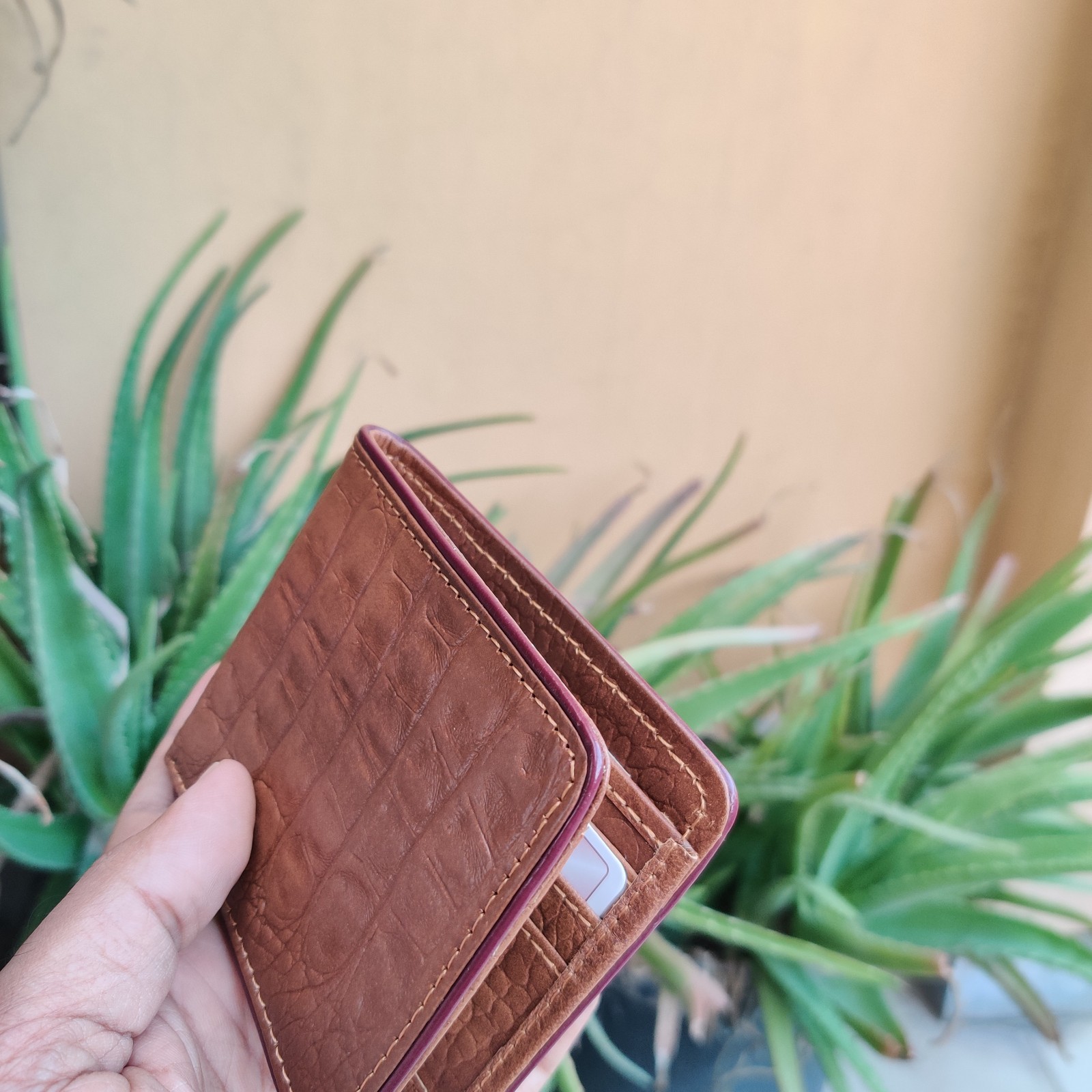 Alligator Wallet Genuine Leather Card Brown Crocodile Skin Bifold Pattern image 6