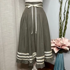 70s Vintage Gunne Sax Midi Skirt Pleated Polka Dot Lace Satin Bow Size 7 24"