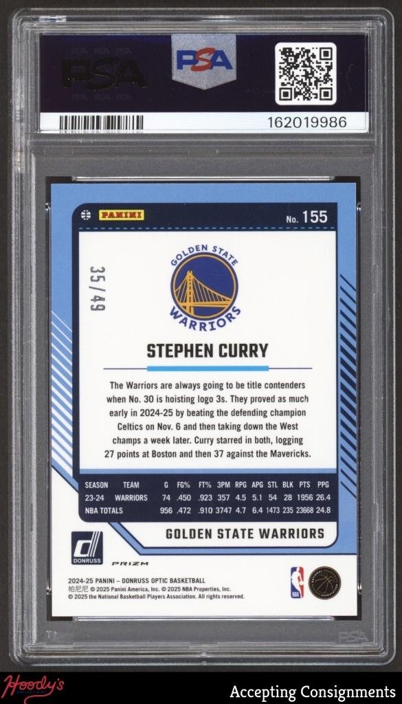 2024 Donruss Optic Fast Break Blue #155 Stephen Curry 35/49 PSA 10 GEM MINT view 2