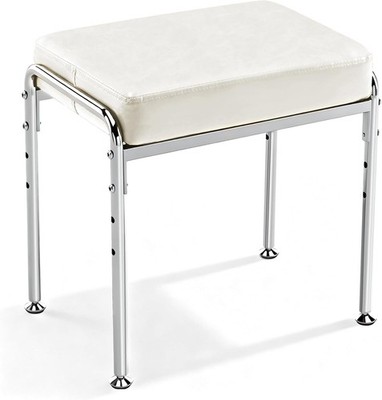 Vanity Stool Adjustable Height Chrome Metal Frame Faux Leather Seat Beige