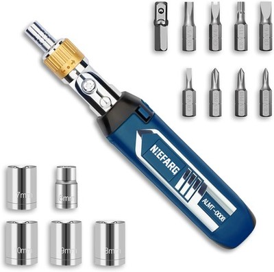 12-in-1 Ratcheting Screwdriver Set with Magnetic Bits and Sockets for Repairs