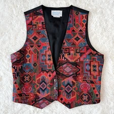VTG Deborah Murray Women Colorful Geometric Aztec Pattern Tapestry Vest SMALL