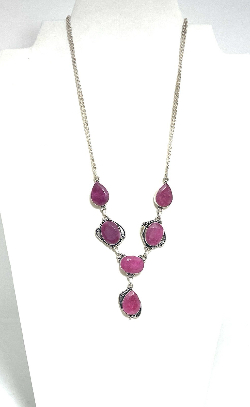 Sterling Mozambique Ruby Statement Necklace - image 4