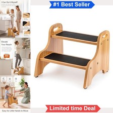 Wooden 2 Step Stool for Toddlers 350 lb Capacity Non-Slip Steps Built In
