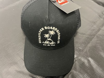 QUIKSILVER Skull Island Black Sewn Logo Hat Cap Trucker SnapBack Curve Mesh NEW