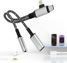 Lightning and USB C to 3.5mm Headphone Fast Charger Adapter 2-in-2...