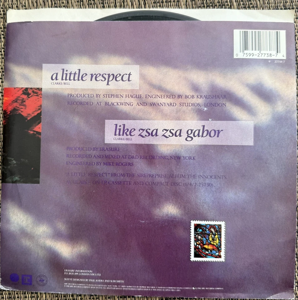 Erasure - A Little Respect / Like Zsa Zsa Zsa Gabor  - Sire 7-27738 - M PS Foto 2 de 4