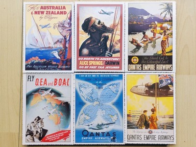 Erstaunliche 6 australische illustrierte Anzeigen QEA/BOAC/TAA/PAN AM, Postkarten, Postalter