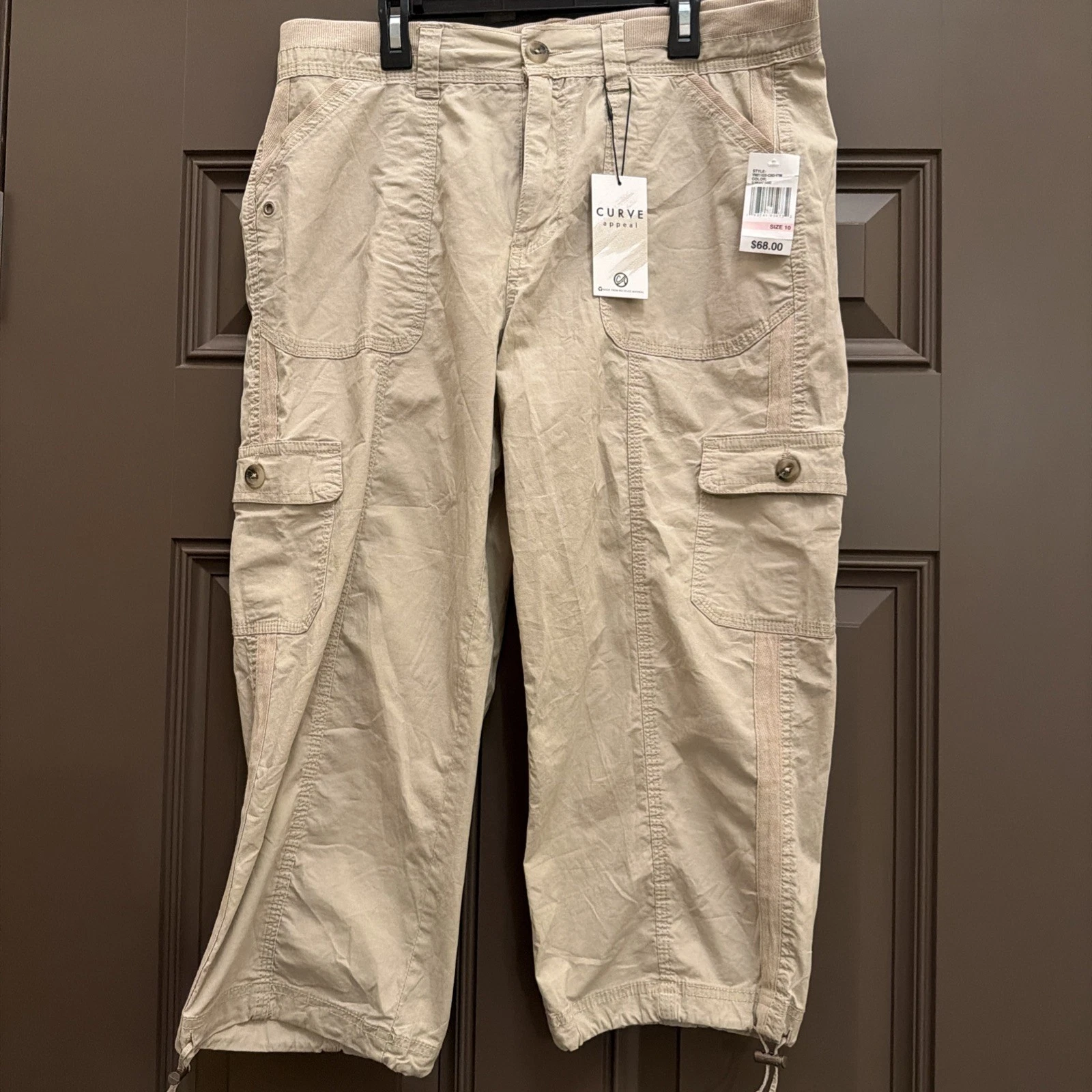 Curve Appeal Sunbake Sand Capri Pants Pockets 10 Womens Khaki Tan Comfort Band