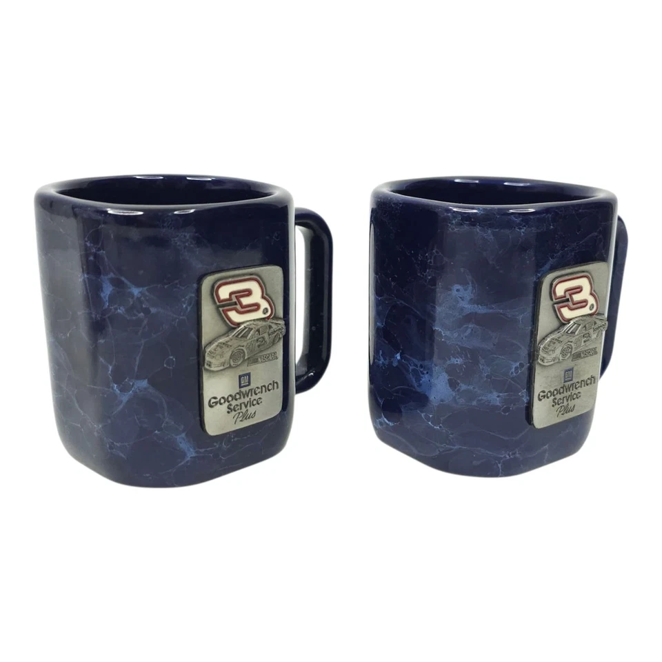 Dale Earnhardt #3 GM Goodwrench Service Plus Coffee Mugs Ceramic Blue Marbleized - Image 2 of 4