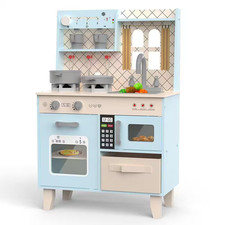 Wooden Play Kitchen for Kids Compact Pretend Kitchen Playset W/Lights, Sounds Do