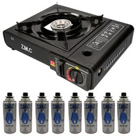 Zmc Campingkocher Outdoor Camping Gas Kocher Herd + 8X Gaskartuschen Schwarz