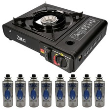 ZMC Campingkocher Outdoor Camping Gas Kocher Herd + 8x Gaskartuschen Schwarz
