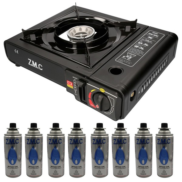 Zmc Campingkocher Outdoor Camping Gas Kocher Herd + 8X Gaskartuschen Schwarz-image