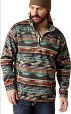 ARIAT Caldwell Southwest Print Fleece Pullover Sweater 1/4 Zip Size Large