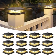 4x4 Solar Fence - Post Cap Lights 12pack Outdoor Waterproof, Black Deck Post ...