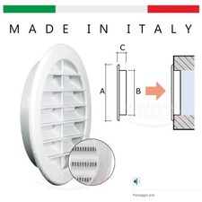 GRIGLIA PLASTICA ARIA AREATORE AREAZIONE TONDA INCASSO MURO RETE Ø 120 PER TUBI