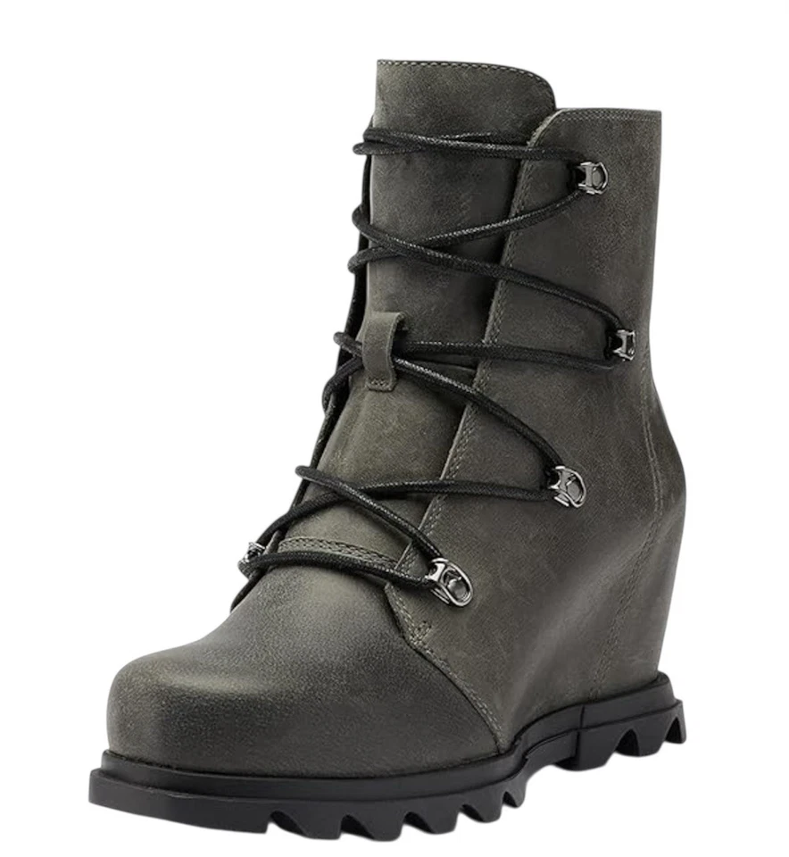 Botas SOREL Joan Of Arctic Wedge III couro cinza desgastado impermeável tamanho 7.5 - Imagem 2 de 4