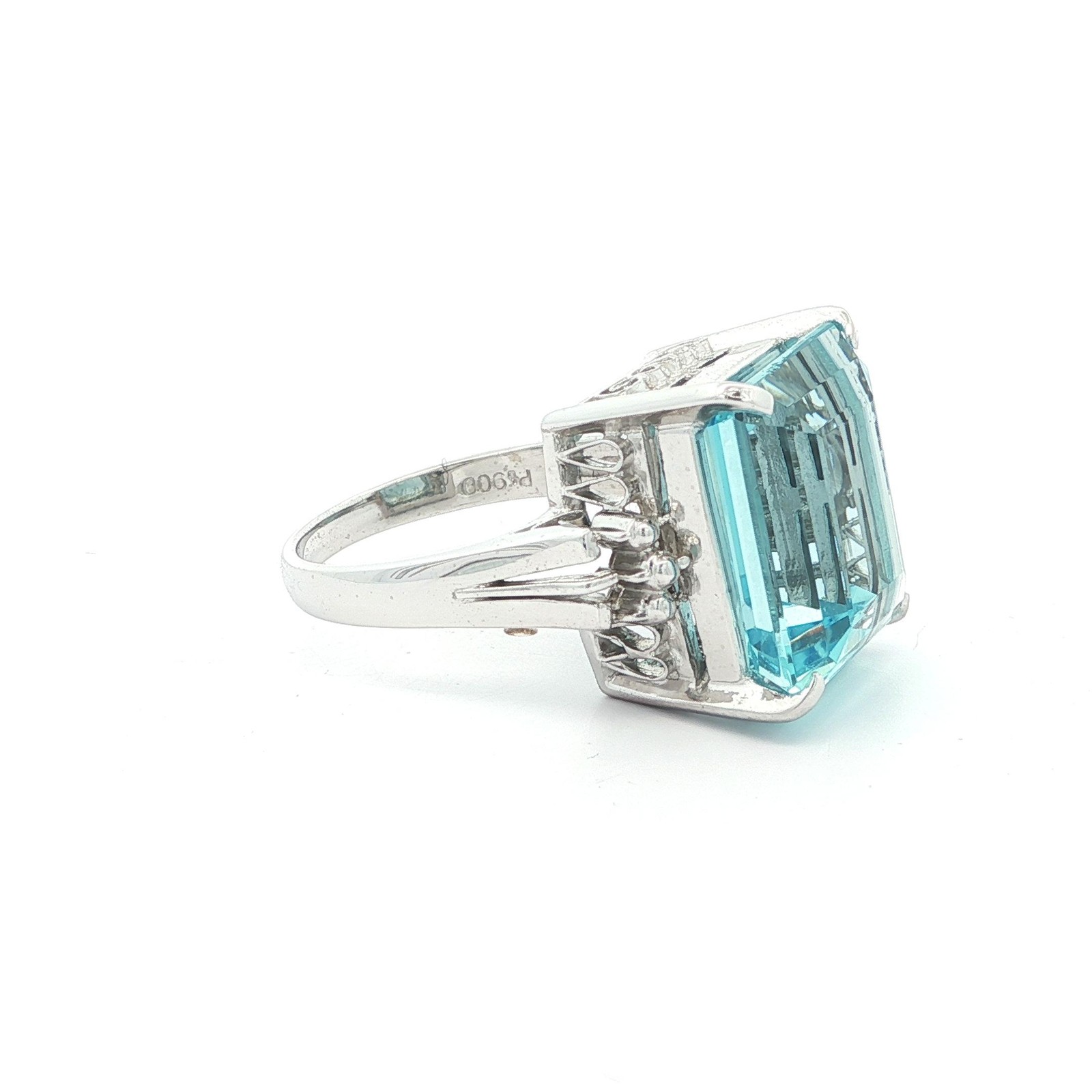 Vintage Platinum Nice 8ct Rectangular Step Cut Aq… - image 6