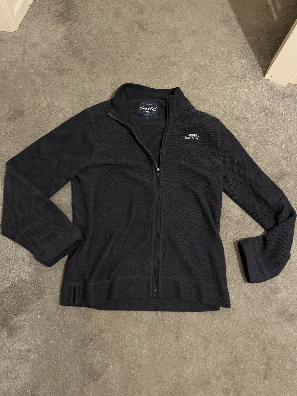 Weird Fish Fleece Jacket Mens Large Navy Blue Full Zip Hiking Outdoor