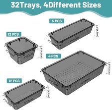 32 PCS Clear Plastic Drawer Organizer Set 4 Sizes Storage Containers Clear Black