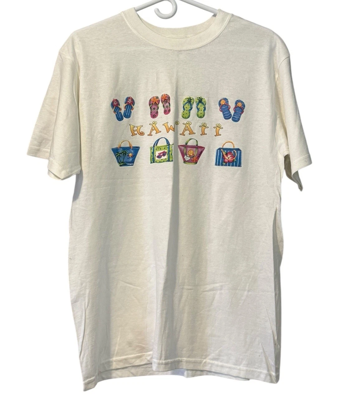 Hawaii Souvenir T-Shirt Flip Flops Beach Embroidered Size M Tropical Preppy