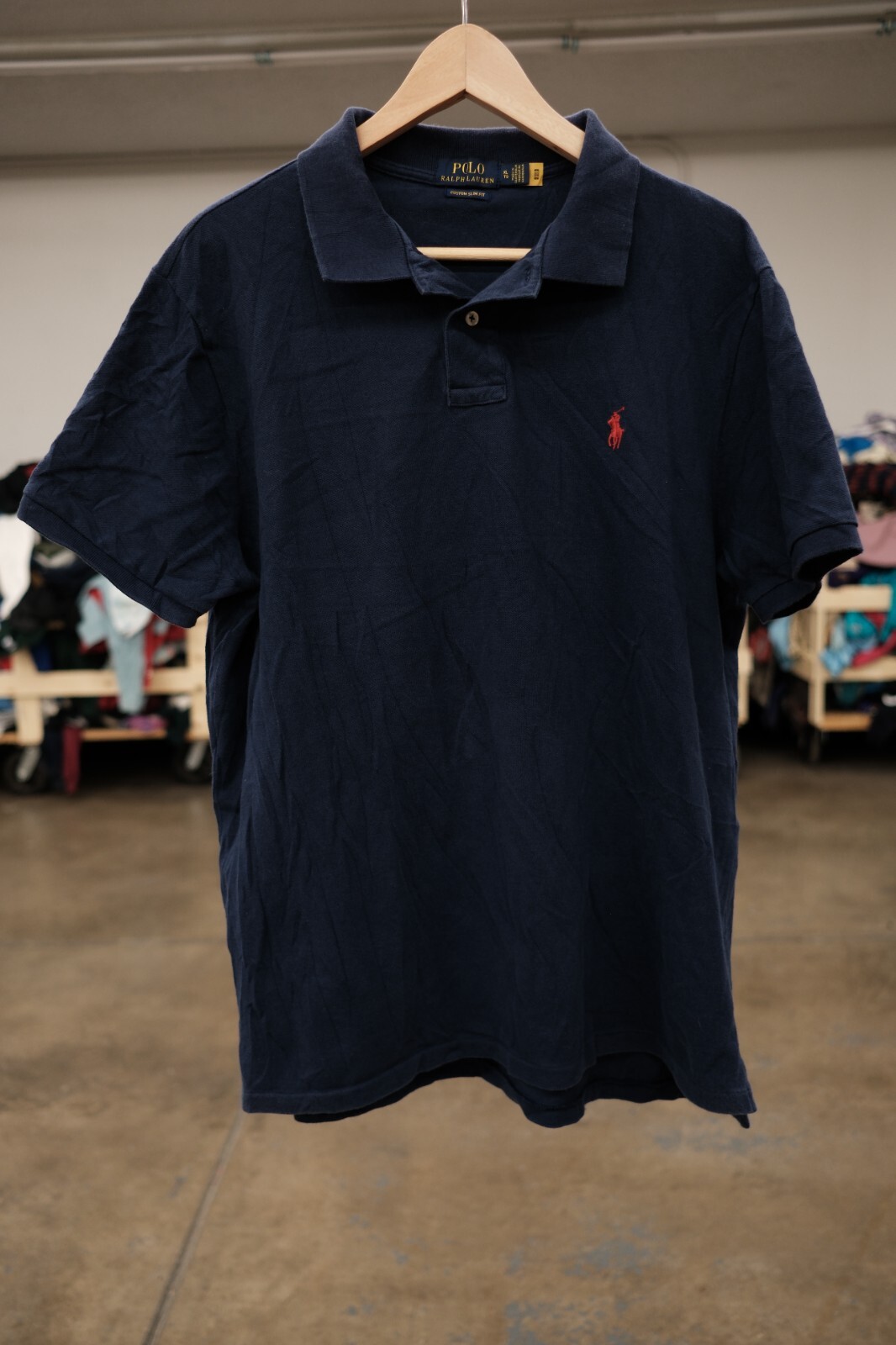 Polo Ralph Lauren uomo taglia XL blu navy manica corta camicia colletto rosso pony