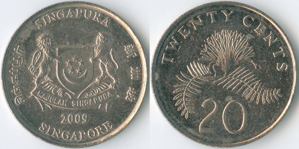 Singapore 2009 20 Cents KM# 101 Cu-Ni Coat of Arms Lion