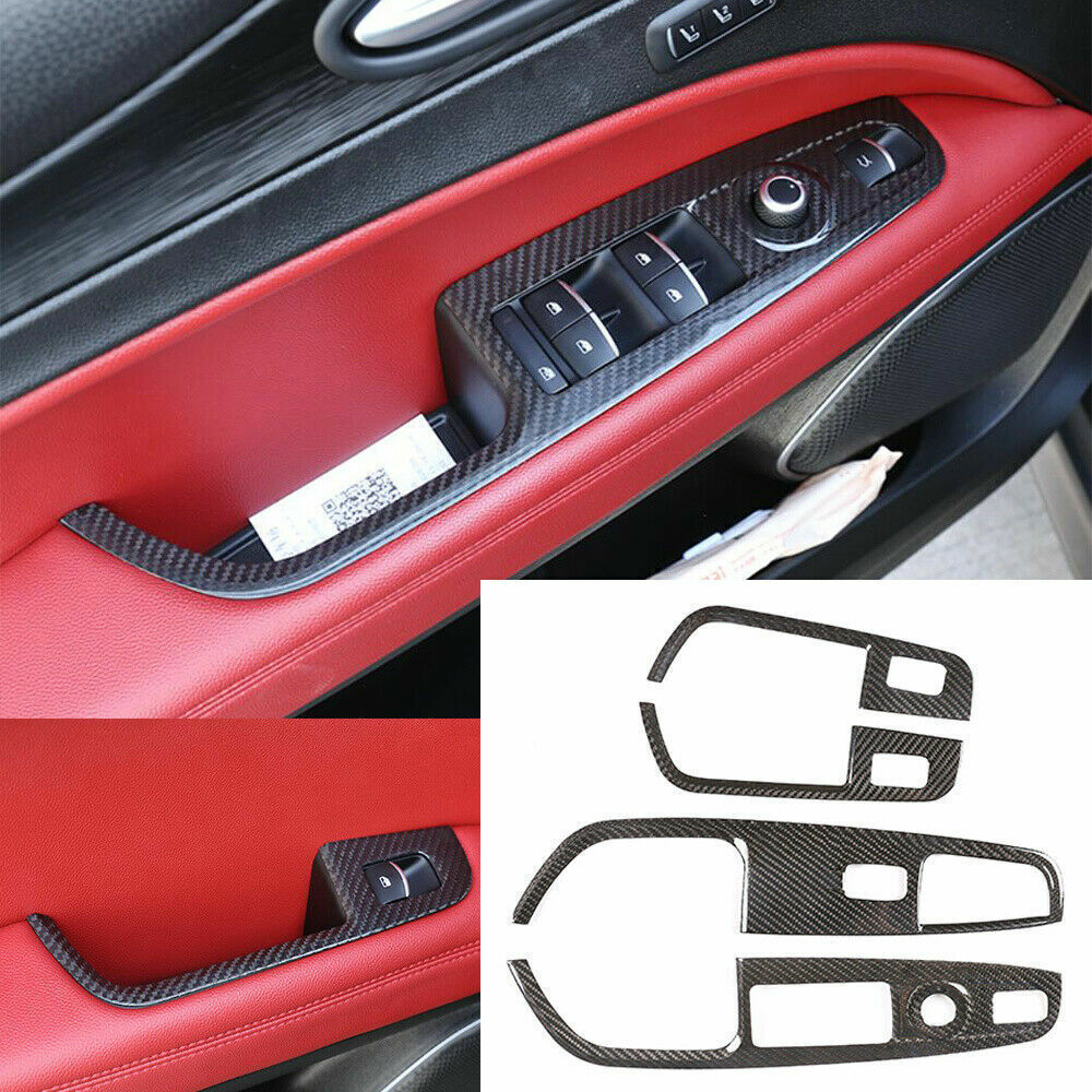 Real Carbon Fiber Window Lift Switch Panel Trim For Alfa Romeo Stelvio 2017-2020