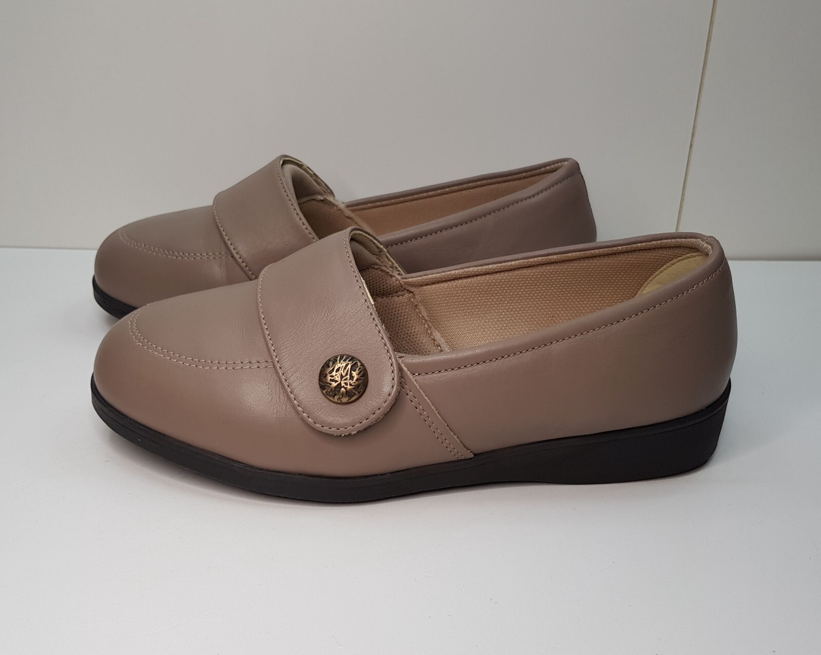 ZAPATOS CÓMODOS MOCASINES COSYFEET TALLA 5.5UK EUR38.5 MUJER BEIGE CUERO EXTRA ANCHO