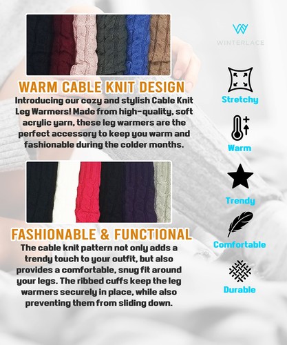 Leg Warmers for Women 6 Pairs Knee High Cable Knit Warm Thermal Acrylic Winte... - Picture 6 of 9