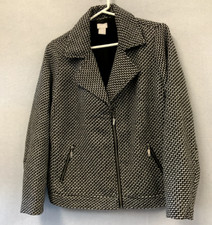 Chicos Womens 0 4-6 Black and White Tweed Moto Jacket Zip