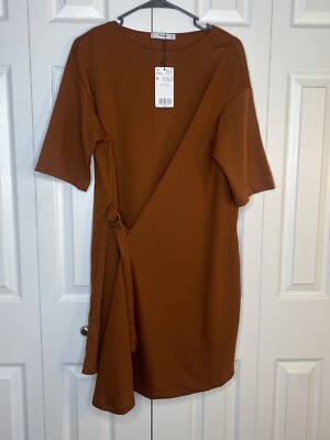 Mango Suit Dress Vistido Wedding Shift Belted Knee Length Burnt Orange NWT  Sz M