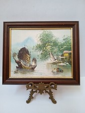 Chan Chinese Junk Boat Painting Oil On Canvas