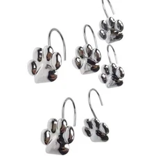 12pcs Set Cat Paw Print Decorative Shower Curtain Hooks Rust Proof Rings Hang...