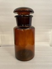 Vintage Amber Glass Apothecary Bottle with Round Lid Stopper 7.5"
