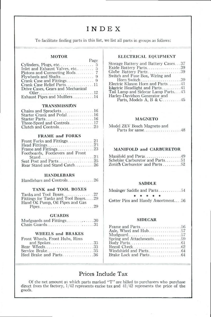 1921-1925 HARLEY DAVIDSON DIRECTORY OF SPARE PARTS- 