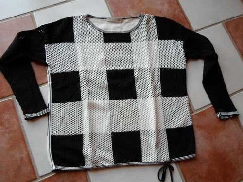 Oui feiner Strickpullover Rundhals schwarz/weiß Größe 42 100 % Baumwolle TOP