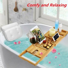Bathtub Caddy Tray Luxury Bamboo Rack Bath Pillow Book/Glass/Tablet/Wine Holder
