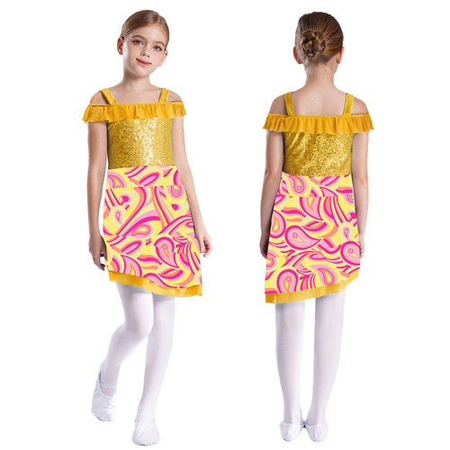 Kids Girls Dancewear Costume Dresses Prom Gown Party Sequins Modern Patchwork - Picture 28 of 89