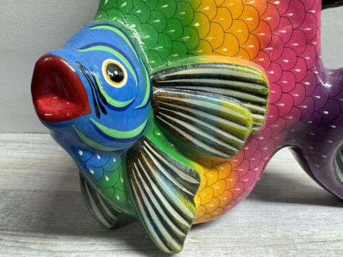 VTG Mexican Pottery Tropical Fish Sculptural Folk Wall Art Signed J Merguia - Picture 3 of 9