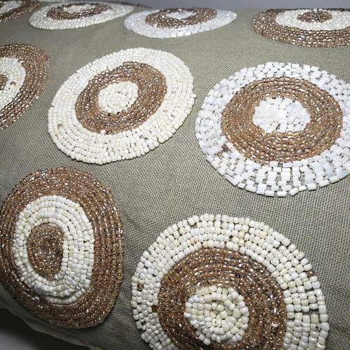 Nicole Miller Home Taupe Khaki Beaded Medallions Pillow Removable Cover Pretty! - Picture 3 of 7
