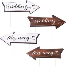4pcs Wedding This Way Directional Signs, Direction Road white, brown
