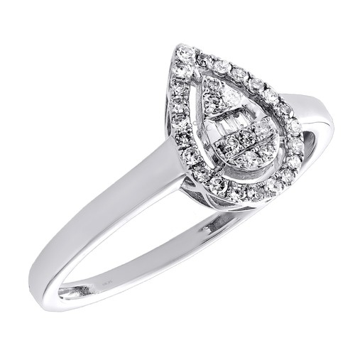 10K White Gold Round & Baguette Diamond Halo Teardrop Engagement Ring 1/6 CT. - 第 1/5 張圖片