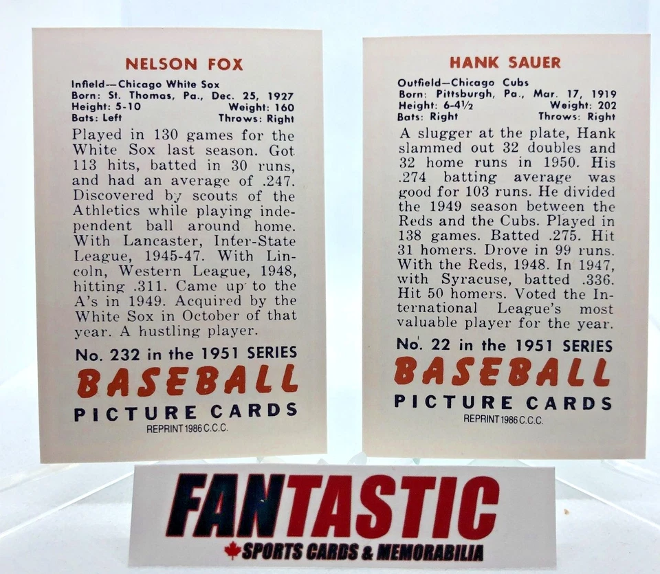 1951 Bowman - 1986 C.C.C. Reprint Series YOU PICK - Chicago White Sox & Cubs - Image 2 of 2