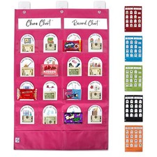 30x20" Kids Chore Reward Chart 20 Cards Dry Erase Marker Pink Large