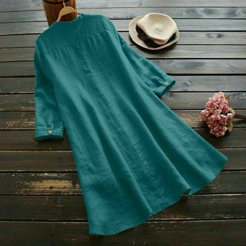 Túnica Prendas para el torso Botones Mangas de lino Largas Mujeres Blusa Informal Camisa Larga - Imagen 18 de 19